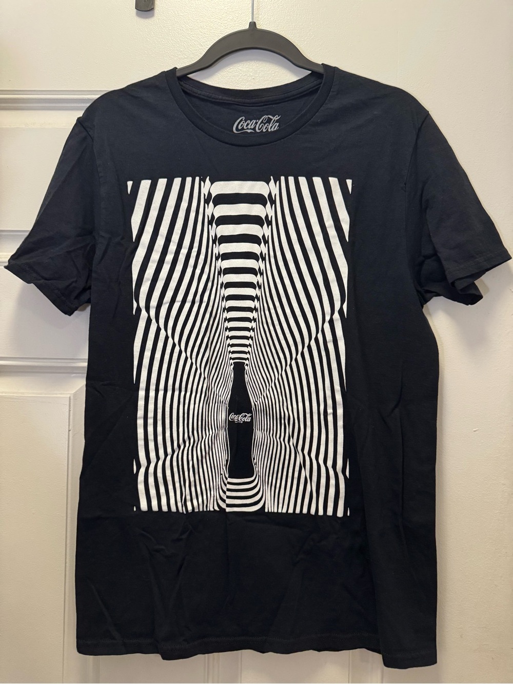 Coca Cola Black Tee with White Optical Stripe Graphic 0287